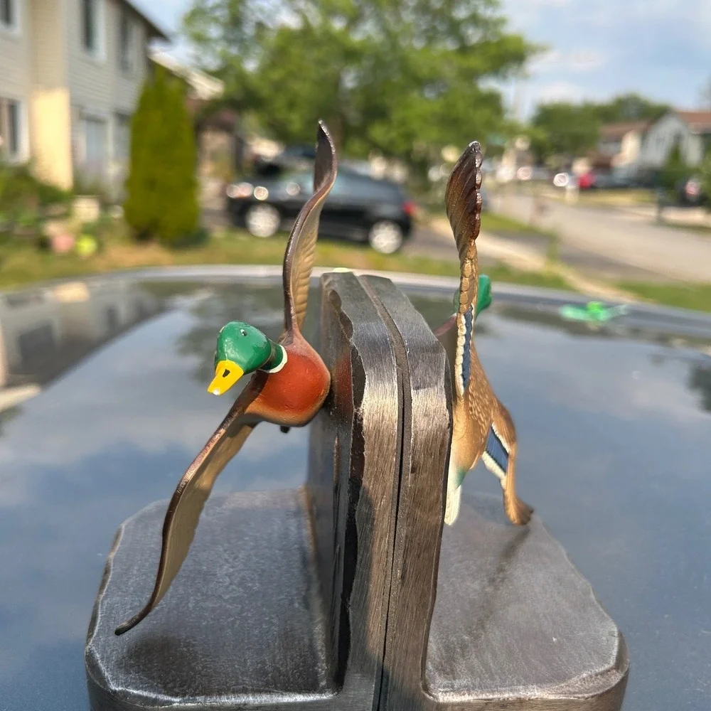 Vintage Mallard Duck Bookends Flying Waterfowl Cabin Lodge Decor Set of 2